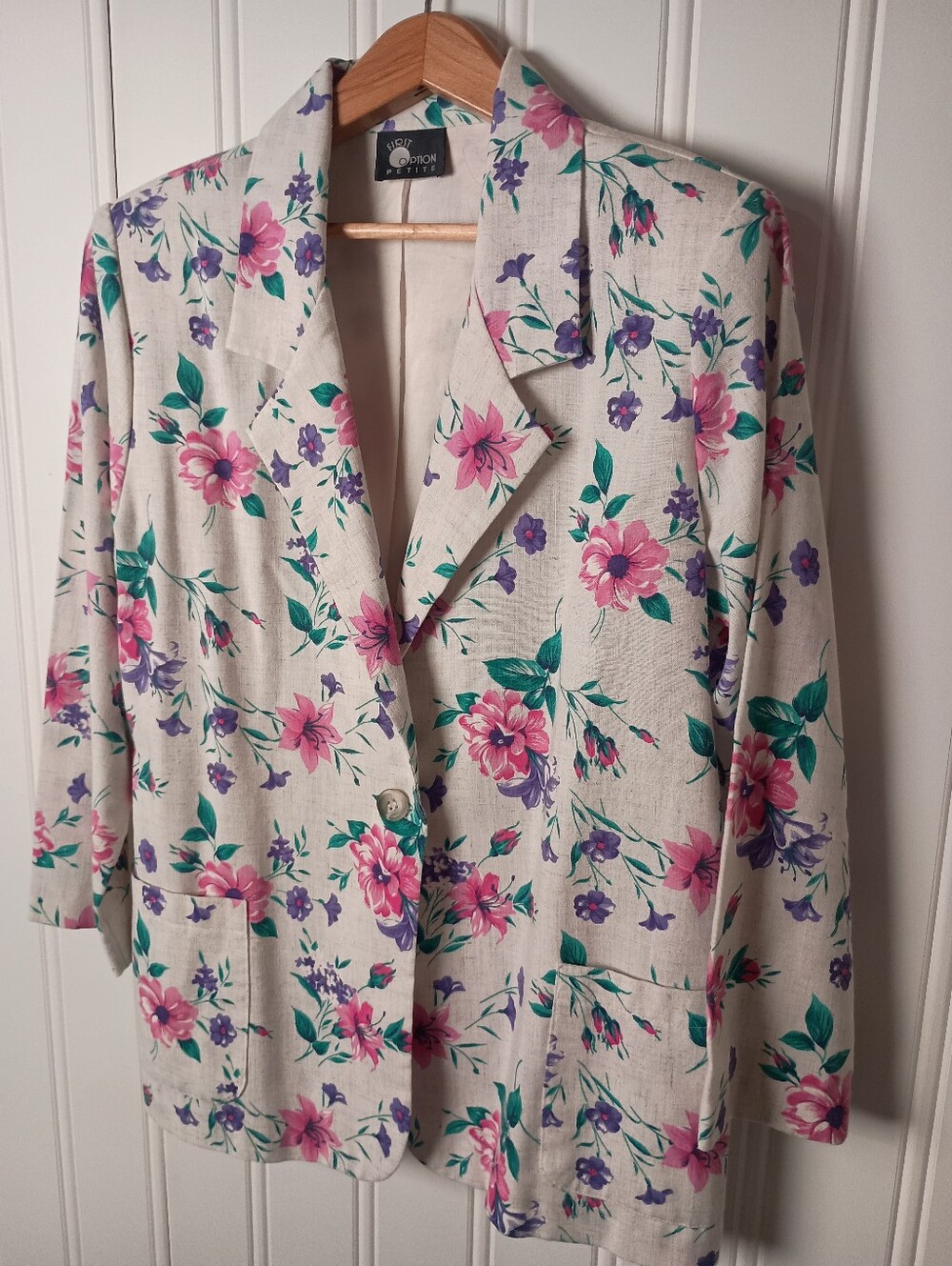 90s First Option- Floral Linen-Blend Women's Blazer- Size M